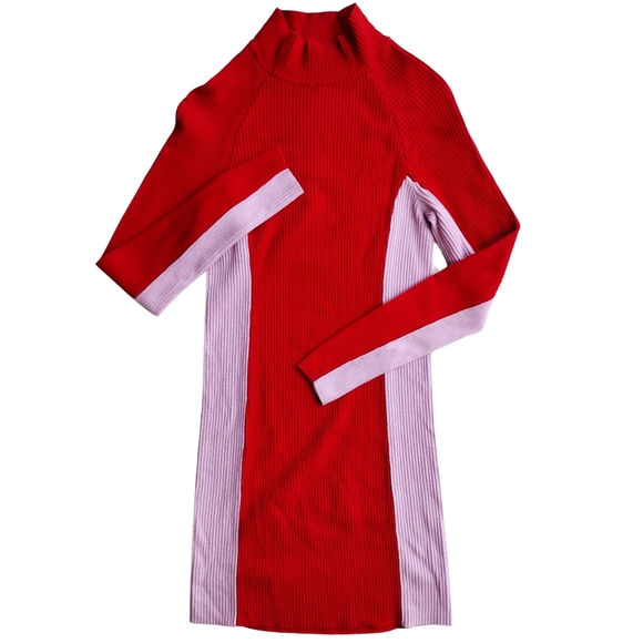 Urban Outfitters | Colorblock Ribbed Knit Mock Neck Bodycon Dress | Medium - Picture 3 of 7